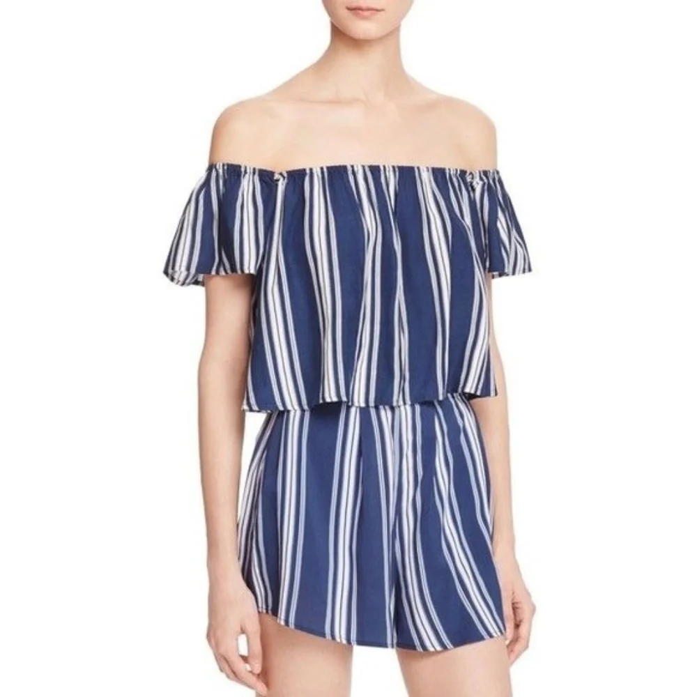 SHOW ME YOUR MUMU ELLA Striped Navy Blue Crop Top Womens LARGE NWT NEW - Picture 1 of 7